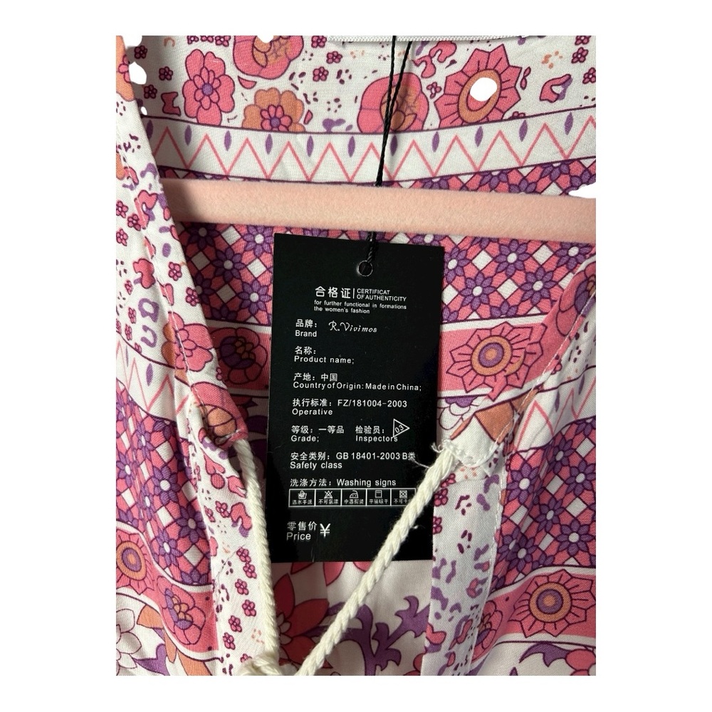 R.Vivimos Women's Floral Print Retro V Neck Tassel Bohemian Midi Dress Size XS - Picture 5 of 9